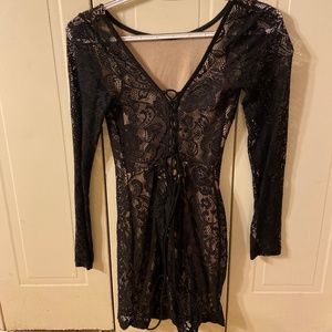Black laced long-sleeve dress